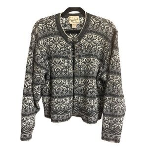 Woolrich Women's Snowflake Vintage Metal Clasp Nordic Cardigan Sweater Large